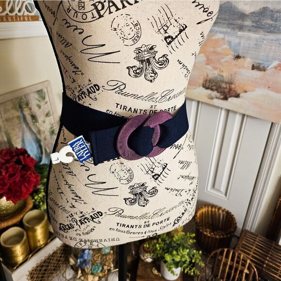 VTG Laura Tyler Stylish Elastic Navy & Purple Wide Statement Belt - M Fit - Picture 4 of 16